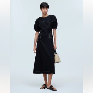 Madewell Puff-Sleeve Drop-Waist Midi Dress